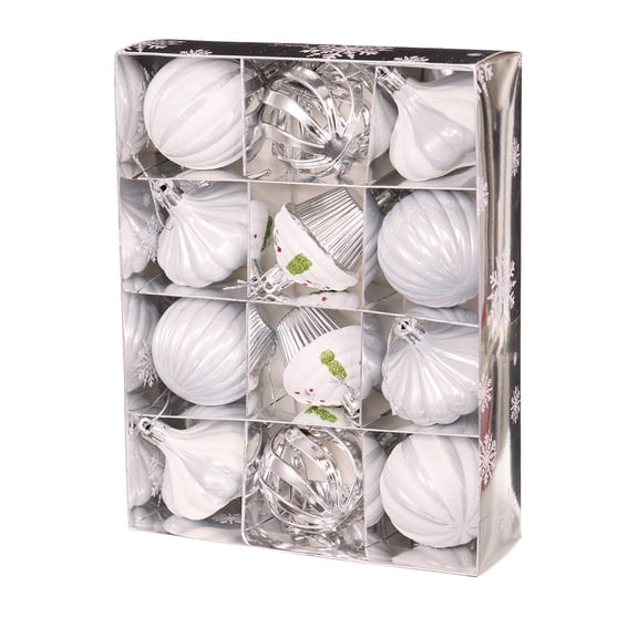 Mecorevxz 12Pcs 2.36" Christmas Balls Onion Shape Threaded Tree Decorative Shatterproof Ornaments Xmas Hanging Pendants,Christmas Gifts(Silver)