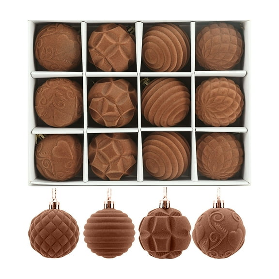 Mecorevxz 12Pcs 2.36Inch Flocking Christmas Balls,Velvet Christmas Tree Pendant for Christmas Decor,Christmas Gifts(Brown)