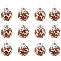 Mecorevxz 12Pcs Christmas Cow Print Ball Ornaments Fabric Wrapped Cow Print Xmas Hanging Balls Christmas Tree Ornament Foam Ball for Home Xmas Party Hanging Decoration, Brown