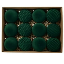 Mecorevxz 12Pcs Green Flocking Christmas Balls Decorations 2.36Inch Dark Velvet Christmas Ornaments for Christmas Tree Decoration