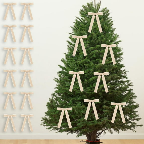 Mecorevxz 12Pcs Velvet Bows for Christmas Tree, Bows for Christmas Tree, Garland Velvet Bow Ornaments for Christmas Tree Decorations(Beige)