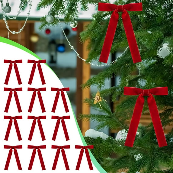 Mecorevxz 12Pcs Velvet Bows for Christmas Tree, Bows for Christmas Tree, Garland Velvet Bow Ornaments for Christmas Tree Decorations(Red)