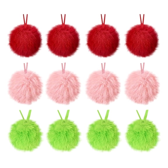 Mecorevxz 16 Pcs Pink Furry Christmas Ornaments 2.36 Inch Pom Ball Hanging Decoration Pink Fuzzy Fluffy Christmas Ornaments for Xmas Tree Home DIY Party Decor(Red,Green,Pink)