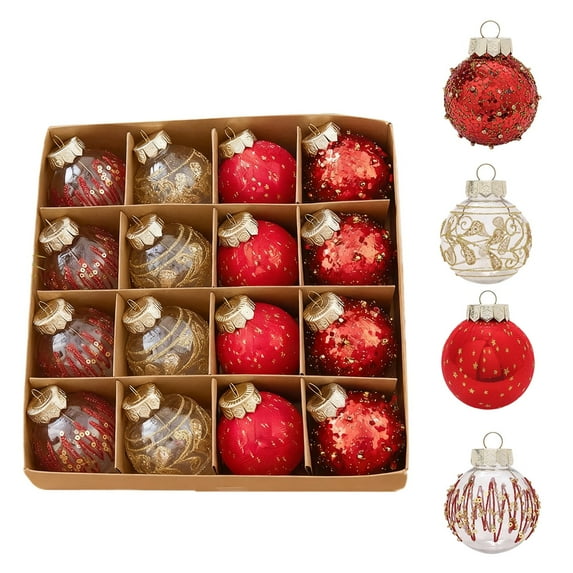 Mecorevxz 16Pcs Christmas Champagne Balls Ornaments Set,Shatterproof Plastic Baubles for Xmas Tree Holiday Wedding Party Decorations with Hanging Strings(Red)