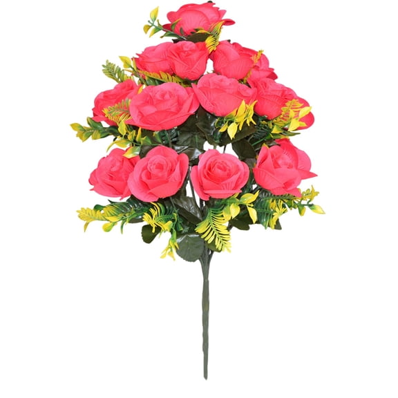 Mecorevxz 18 Heads Silk Rose Bouquet Artificial Flowers Mini Rose for DIY Wedding Bouquets Centerpieces,Valentines Day(Hot Pink)