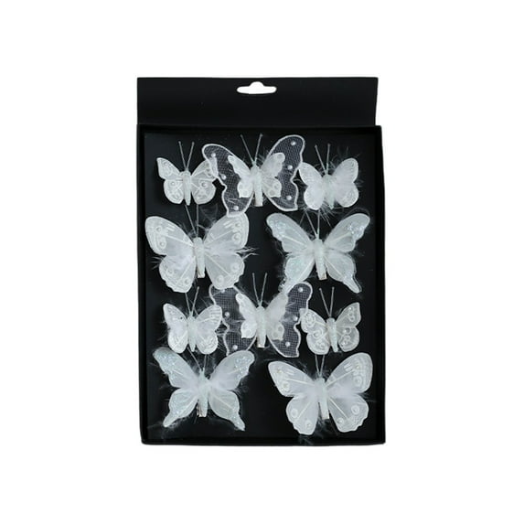 Mecorevxz 20Pcs Christmas Decorations Colorful Butterflies Christmas Tree Ornaments Hollow Glitter Simulation Pendant Clip Scene,Christmas Gifts(White)