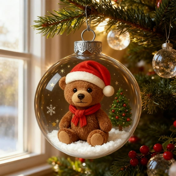 Mecorevxz 3.15" Christmas Hanging Balls Christmas Tree Pendant Transparent Crystal Balls 3D Animal Christmas Balls Decoration, Clear Plastic Balls for Christmas Tree Decor,Christmas Gifts(D)