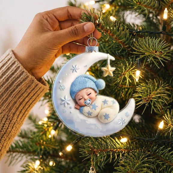 Mecorevxz 3.15inch Acrylic Flat Curved Form Commemorative Hanging Trinket Sweet Figure Print Christmas Tree Hanging Decor for Home Indoor,Xmas Tree Decorations,Xmas Gifts(Light Blue)