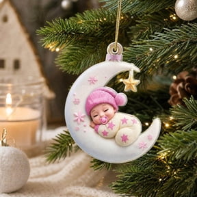 Mecorevxz 3.15inch Acrylic Flat Curved Form Commemorative Hanging Trinket Sweet Figure Print Christmas Tree Hanging Decor for Home Indoor,Xmas Tree Decorations,Xmas Gifts(Pink)