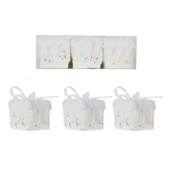 Mecorevxz 3 Pcs Pastel Christmas Ornaments Christmas Tree Gift Boxes Decoration Glittered Present Box Hanging Decoration Candy Box Gift Macaron Color Pendant for Xmas Home Decor(White)
