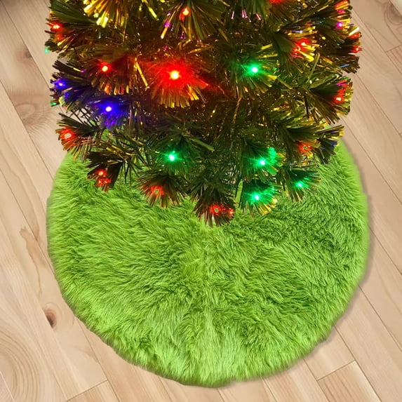 Mecorevxz 30 Inch Green Christmas Tree Skirt Plush Decoration for Merry Christmas Party - Faux Fur Christmas Tree Skirt Decorations