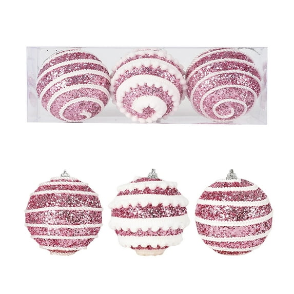 Mecorevxz 3Pcs Christmas Tree Ball Ornament Set,3.15 inch Macaron Painted Foam Glittering Shatterproof Hanging Christmas Ball Ornaments for Xmas Home Decor(Pink)