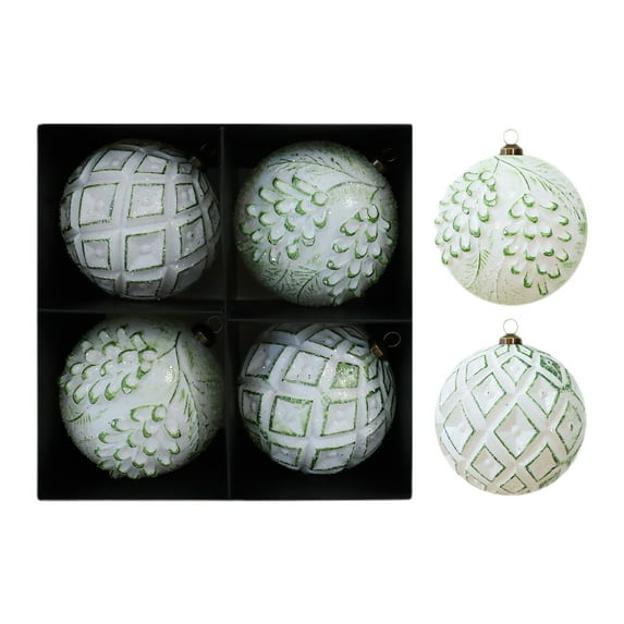 Mecorevxz 4Pcs Extra Large Christmas Balls Set 3.94’’ Rustic Vintage Decorative Hanging Ornaments,Xmas Balls for Christmas Tree Decorations,Christmas Gifts(Green)