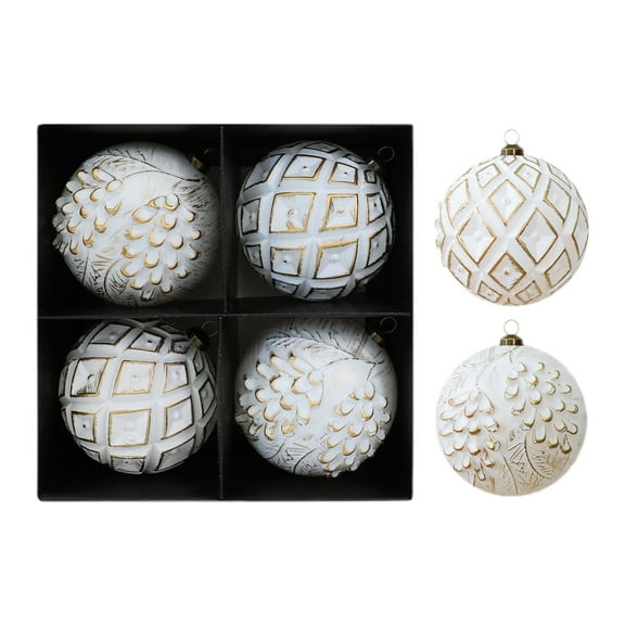 Mecorevxz 4Pcs Extra Large Christmas Balls Set 3.94’’ Rustic Vintage Decorative Hanging Ornaments,Xmas Balls for Christmas Tree Decorations,Christmas Gifts(White)