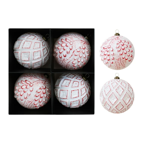 Mecorevxz 4Pcs Extra Large Christmas Balls Set 3.94’’ Rustic Vintage Decorative Hanging Ornaments,Xmas Balls for Christmas Tree Decorations,Christmas Gifts(Red)