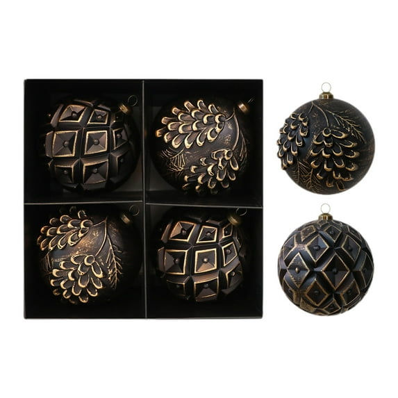 Mecorevxz 4Pcs Extra Large Christmas Balls Set 3.94’’ Rustic Vintage Decorative Hanging Ornaments,Xmas Balls for Christmas Tree Decorations,Christmas Gifts(Black)