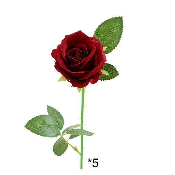 Mecorevxz 5 Pcs Artificial Red Flowers with Stems Faux Velvet Roses for Valentines Day Wedding Decorations Bridal Bouquet DIY Floral Arrangement Home Decor (Wine)