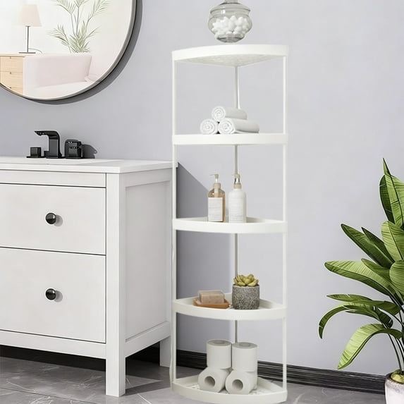 Mecorevxz 5 Tier Corner Shelf Stand, Storage Organizer for Bathroom, Corner Shelf Suitable for Small Space,Waterproof Stand Also Use for Toilet Paper Stand,White