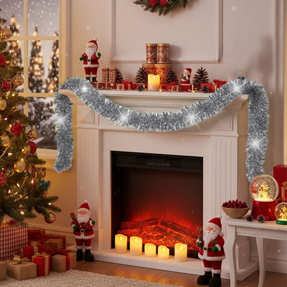 Mecorevxz 6.56 Ft Christmas Tinsels Garland Christmas Metallic Hanging Tinsels Garland for Xmas Tree,Valentines Day(Silver)