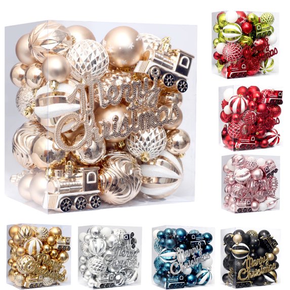 Mecorevxz 65Pcs Christmas Balls Ornaments Set, Delightful Classic Gift Set, Shatterproof Plastic Decor for Xmas Tree Holiday Wedding Party Decorations with Hanging Strings,Rose Gold