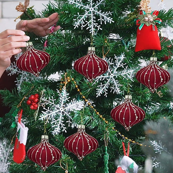 Mecorevxz 6Pcs 3.15Inch Flocked Almonds Painted Glitter Christmas Ball Ornaments Decorative Hanging Pieces for Christmas Tree