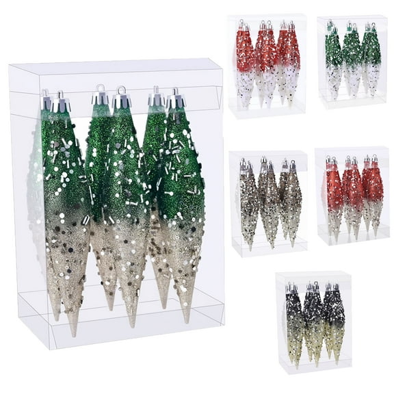 Mecorevxz 6Pcs Glitter Painted Christmas Tree Christmas Balls Decorative Sequins Teardrop Xmas Balls Home Wall Decor Hanging Ornaments(F)