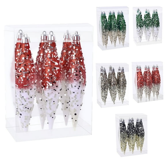 Mecorevxz 6Pcs Glitter Painted Christmas Tree Christmas Balls Decorative Sequins Teardrop Xmas Balls Home Wall Decor Hanging Ornaments(B)