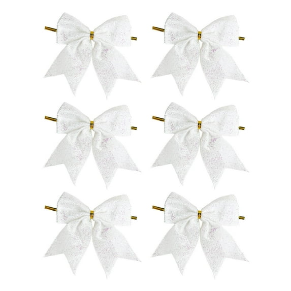 Mecorevxz 6Pcs Mini Christmas Bows for Crafts 9cm Tiny Christmas Bows for Present Small Bowknot Ornament DIY Craft for Tree Wreaths Hanging Decor Gift Decorations(White)