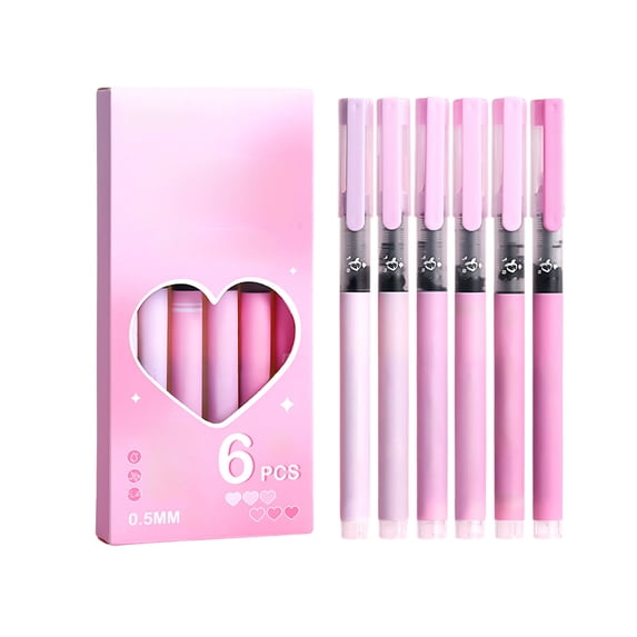 Mecorevxz 6Pcs Straight Liquid Ballpoint Pen Macaroon Color Sign Pen 0.5mm High Capacity Black Water Pen Fast Drying Pen(Pink,12ml)