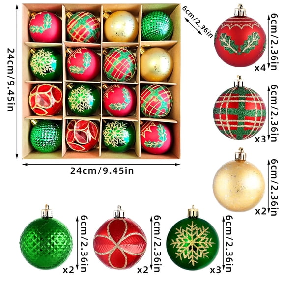 Mecorevxz 6cm 16Pcs Electroplated Plastic Painted Christmas Ornaments Suitable for Christmas Tree Decoration,Christmas Gifts(B)