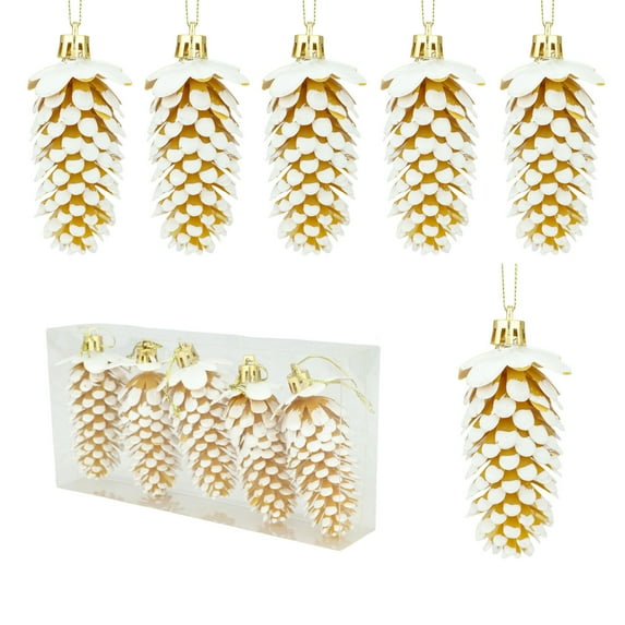 Mecorevxz 9cm 5Pcs Christmas Pinecone Fruit Plastic Christmas Tree Ornaments Suitable for Home Decor Hanging Tree Decorations,Christmas Gifts(Gold)