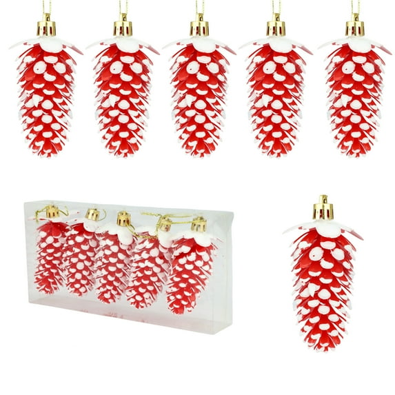 Mecorevxz 9cm 5Pcs Christmas Pinecone Fruit Plastic Christmas Tree Ornaments Suitable for Home Decor Hanging Tree Decorations,Christmas Gifts(Red)