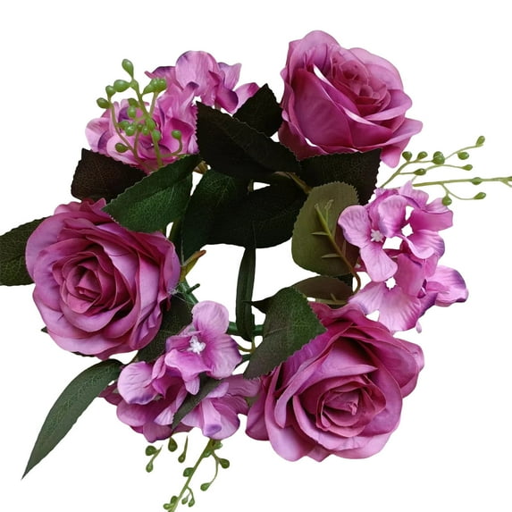 Mecorevxz Artificial Rose Candle Rings Valentines Day Wedding Decoration Candlestick Rings Suitable for Wedding Centerpieces Party Home Table Decorations Candle Decorations(Purple)