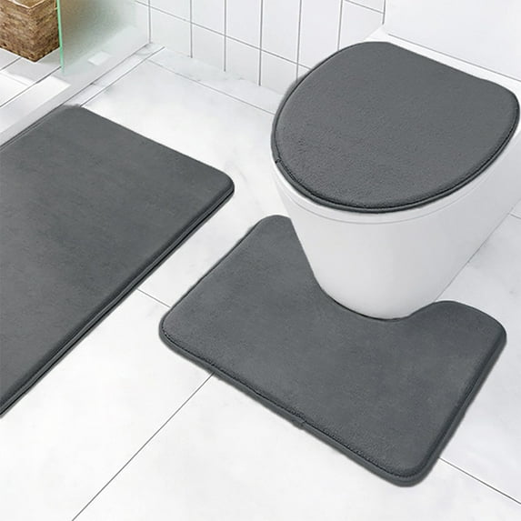 Mecorevxz Bathroom Toilet Cover Bathroom Mats Absorbent Printed Floor Mats Bathroom Toilet 3 Piece Floor Mats Set,Dark Gray