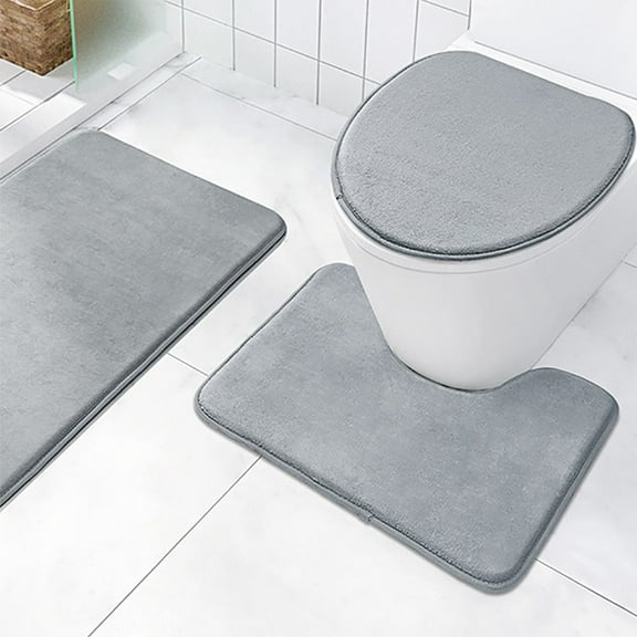 Mecorevxz Bathroom Toilet Cover Bathroom Mats Absorbent Printed Floor Mats Bathroom Toilet 3 Piece Floor Mats Set,Gray