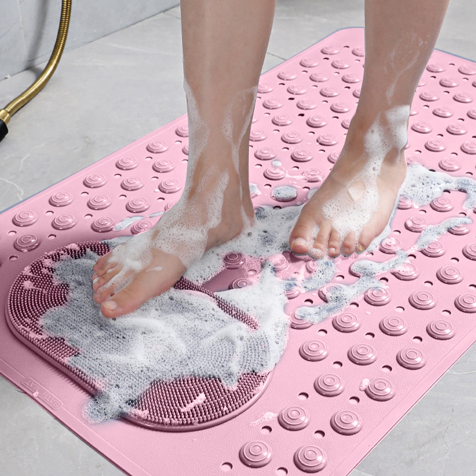 Mecorevxz Bathtub and Shower Mats, Extra Long Non-slip Bath Mat 27.16x14.17 Inch,Washable Bath Tub Mat with Suction Cups & Holes for Bathroom,Pink