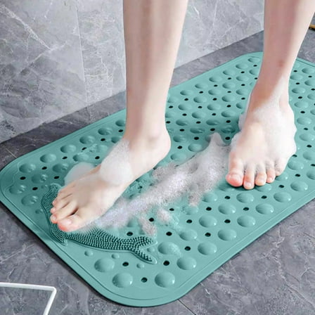 Mecorevxz Bathtub and Shower Mats, Extra Long Non-slip Bath Mat 29.52x17.32 Inch,Washable Bath Tub Mat with Suction Cups & Holes for Bathroom,Green