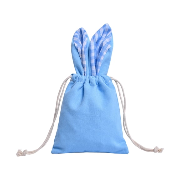 Mecorevxz Canvas Easter Bag Border Rabbits Ears Easter Tote Basket Suitable for Easter Eggs,Easter Decorations(Blue)