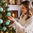 thumbnail image 1 of Mecorevxz Christmas Ball Ornaments 12 Pcs Shatterproof Xmas Baubles with Hand Gold Patterns Turquoise Tree Decor(D), 1 of 6