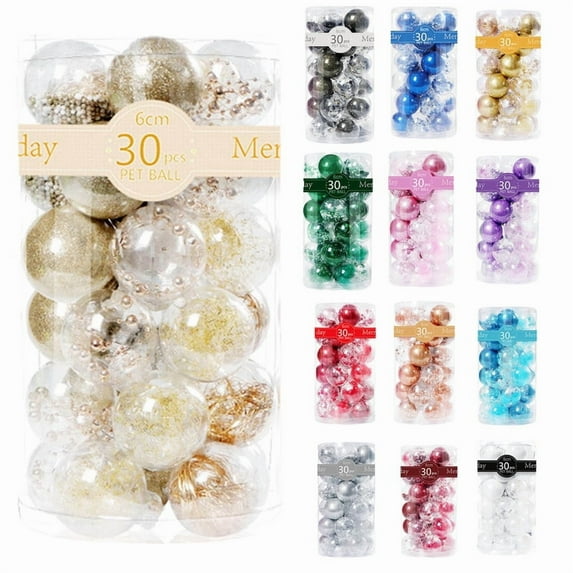 Mecorevxz Christmas Balls Ornaments - 30Pcs Shatterproof Christmas Ornaments Set Plastic Hanging Christmas Decorations for Xmas Tree Decor,Christmas Gifts (2.36",Yellow)