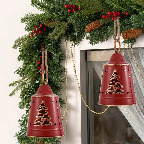 Mecorevxz Christmas Bells Decorations Iron Christmas Ball 6.89x11.42 Inch Bell Yard Decor for Xmas Tree Doorway Home Garden Decor,Christmas Gifts（Red）