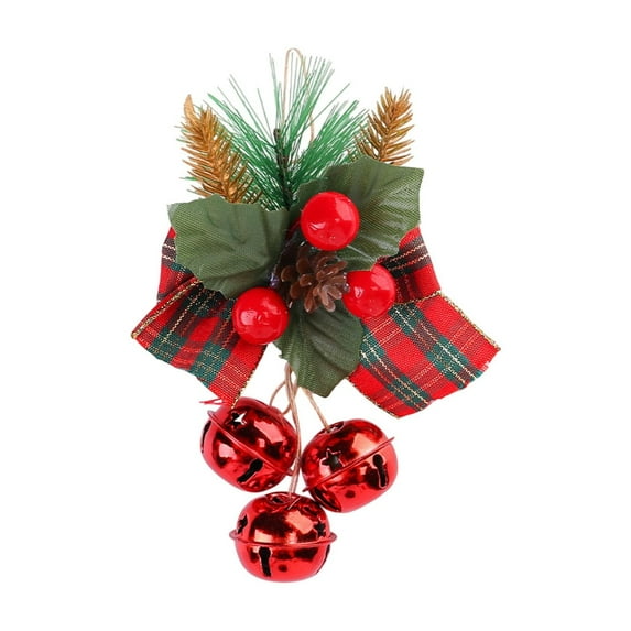 Mecorevxz Christmas Bells with Bows and pine needles,Red Friut Christmas Pendant for Xmas Tree Decor,Christmas Gifts(Red)