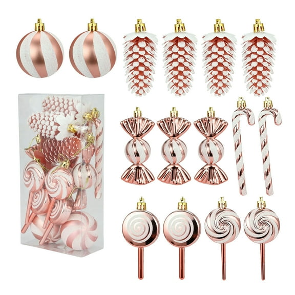 Mecorevxz Christmas Candy Ornaments Set 15 Pcs Plastic Pinecone Candy Cane Decorations Christmas Lollipop Ornament Xmas Hanging Lollipop Pattern Decorations with Rope(C)