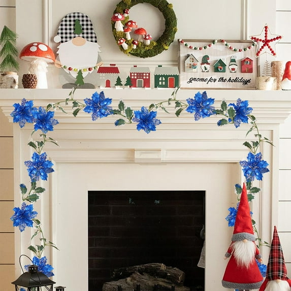 Mecorevxz Christmas Decorations 1.8 m Christmas Flower Rattan Garland with White Edge Christmas Handmade Rattan Wreath Suitable for Xmas Decor,180cm(Blue)