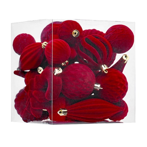 Mecorevxz Christmas Decorations 28Pcs Flocked Geometric Shaped Christmas Balls Decorative Ornaments for Christmas Tree Decor