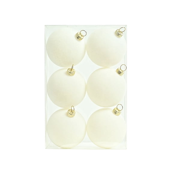 Mecorevxz Christmas Decorations 6 Pcs Velvet Christmas Balls 2.36Inch Flocked Christmas Tree Ornaments for Xmas Decorative Hanging Ornaments,Christmas Tree Decor(White)
