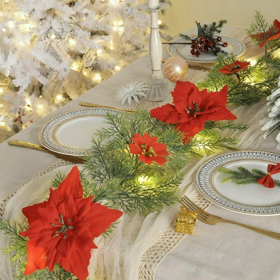 Mecorevxz Christmas Decorations Christmas Pines Branches and Canes Four Color Flower Heads Red Flower Heads with Lights for Home Decoration and Landscapes,180cm