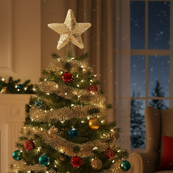 Mecorevxz Christmas Decorations Christmas Star Tree Topper 7 Inch Star Tree Topper Decoration Christmas Decor for Xmas Ornaments Holiday Party Indoor Home