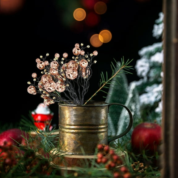 Mecorevxz Christmas Decorations Gold and Red Christmas Twigs and Leaves Red Fruit Fruit Christmas Tree Garland Rattan DIY Decorative Accessories,Rose Gold