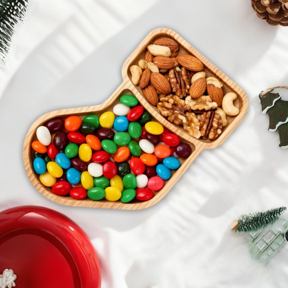 Mecorevxz Christmas Decorations,Wood Christmas Stockings Shaped Tray Gift Ideas Decorative Xmas Platters Serving Dish Wooden Snack Board for Christmas Food,Christmas Gifts(E)